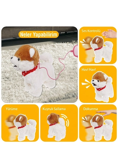 Müzikli Yürüyen Havlayan Ses Duyarlı Dokununca Havlayan Yürüyen Sevimli Köpek Doğumgünü Hediye Çocuk Bej