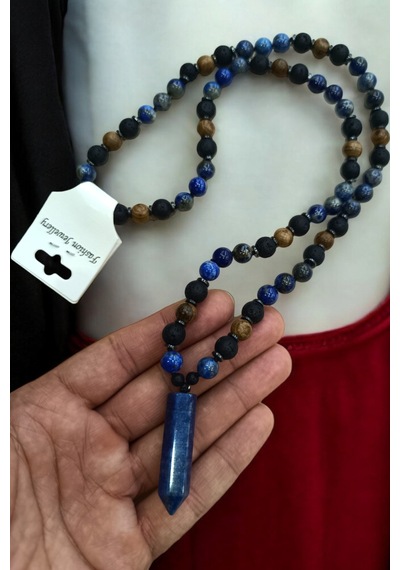 Lapis Lazulli Taşı Lav Taşı Hemait Taşı Venge Kolye 65 Cm Doğal Taş Kolye 65 Cm Renkli Renkli
