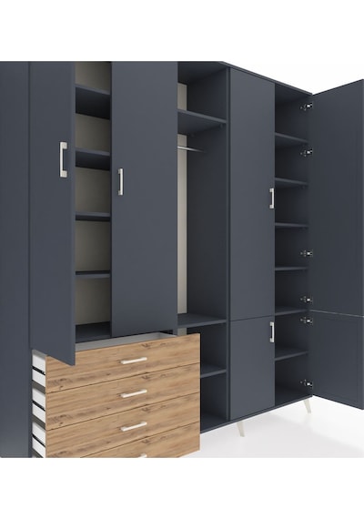 Hyperion Dolap 14 Raflı 4 Çekmeceli Tek Askılı 220x44x243 Antrasit-antrasit/çam Çok Renkli Hyperion Dolap 14 Raflı 4 Çekmeceli Tek Askılı 220x44x243 Antrasit-antrasit/çam Çok Renkli