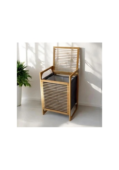 River World 60 Cm X 40 Cm X 35 Cm 'lik Bambu Orta Boy Ahşap Kirli Sepeti Çok Renkli