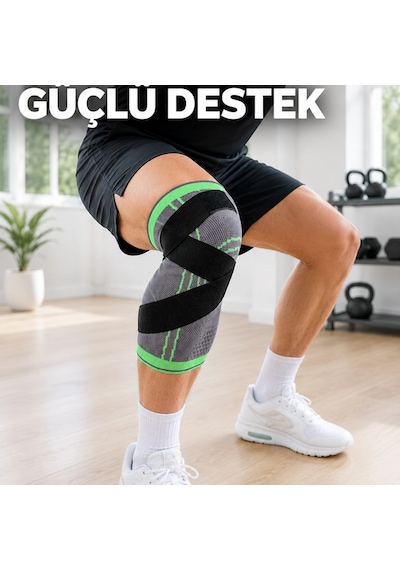 Örme Sporcu Dizliği Ayarlanabilir Çapraz Destek Bantlı Esnek Diz Koruyucu