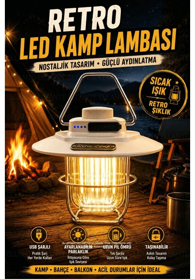 Retro Led Kamp Lambası Usb Şarjlı Taşınabilir Nostaljik Fener Ayarlanabilir Parlaklık Kamp Bahçe Bal Çok Renkli