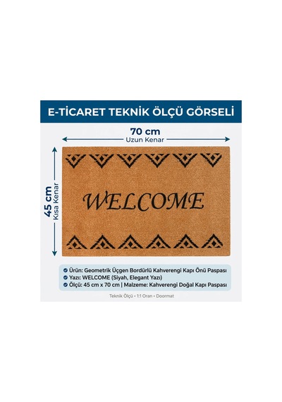 Coco Cc029a Welcome Desenli Kalın Kaymaz Taban Nem Alıcı Şık Tasarım Kapı Önü Paspası 45x75 Cm Bej