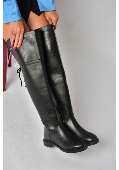 Fox Shoes Z973780109 Siyah Alçak Topuklu Diz Üstü Klasik Kadın Binici Çizme