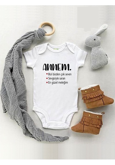 Tuğbababy Baby Annem Özel Yazılı Kısa Kol Bebek Body Kız Erkek Beyaz