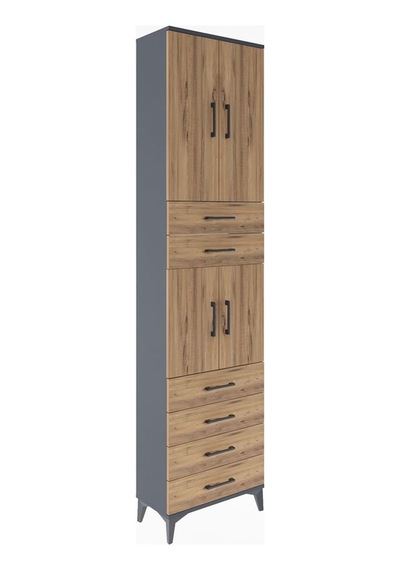 Arges Dolap 4 Raflı 6 Çekmeceli 4 Kapaklı 60x30x243 Antrasit-çam Antrasit
