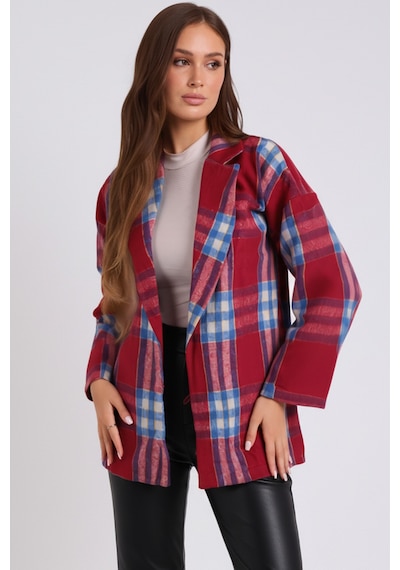 Armonika Kadın Kırmızı Erkek Yaka Yanları Yırtmaçlı Oversize Ceket Arm-26k001009