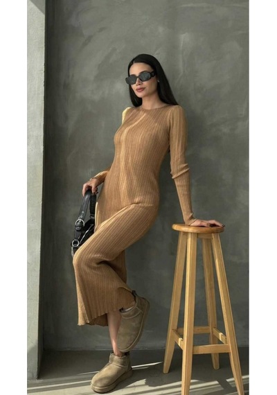 Anbly Collection Uzun Kollu Bisiklet Yaka Triko Dar Kesim Elbise