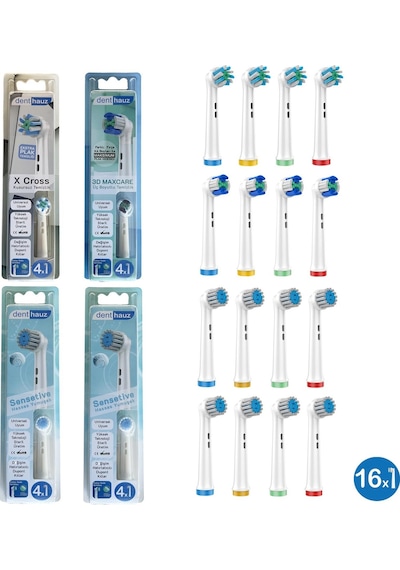 16 Adet Sensetive + X Cross + 3d Maxcare Oral-b Uyumlu Yedek Diş Fırçası Başlıkları