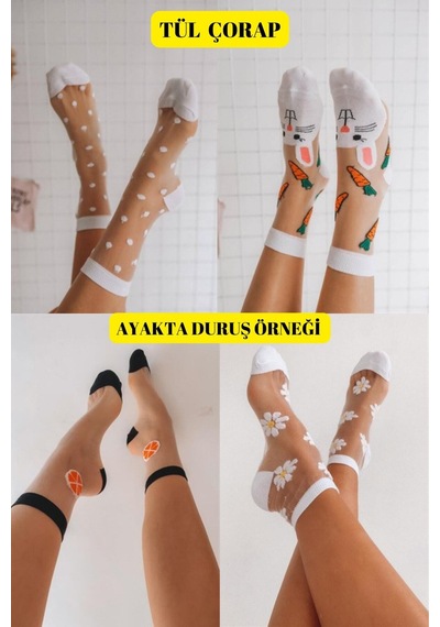 Kardeşler Çorap Kadın Desenli Tül Çorap Siyah - 260180899 Siyah