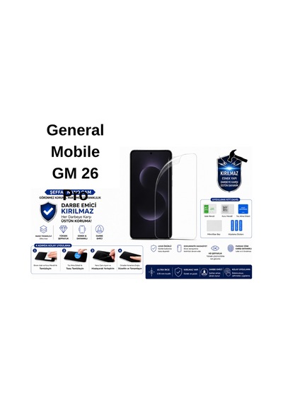 General Mobile Gm 26 Pro Uyumlu Şeffaf Nano Kırılmaz Darbe Emici Ekran Koruma