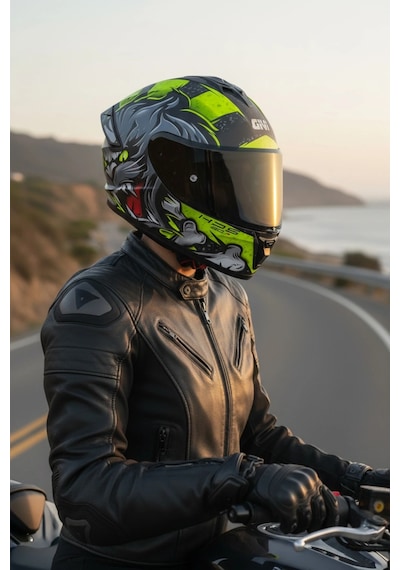Gıvı 50.x Wıld Mat Sarı / 1 Renkli 1 Şeffaf Vizörlü Motosiklet Kask Siyah Vizör + Şeffaf