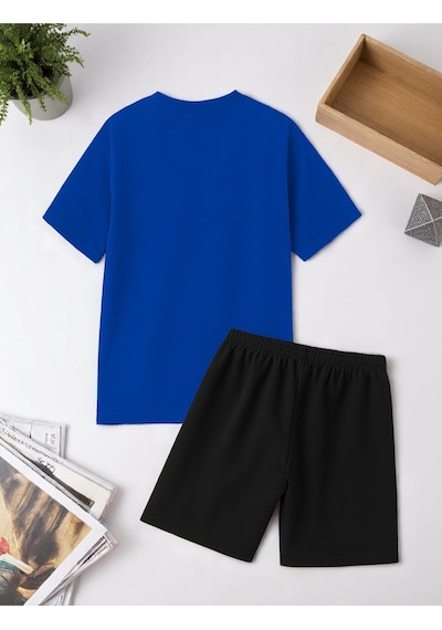 Uyguntarz Unisex Brooklyn Baskılı Tasarım Şort Takım Mavi