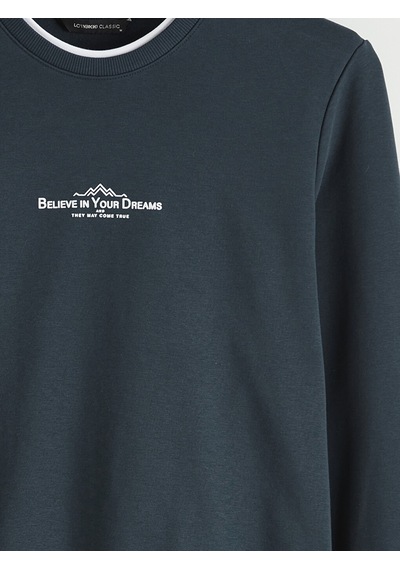 Lcwaıkıkı Classic Petrol Bisiklet Yaka Baskılı Erkek Sweatshirt