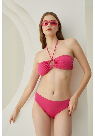 Loya Kadın Fuşya Reps Boyundan Bağlamalı Tek Üst Bikini Fuşya