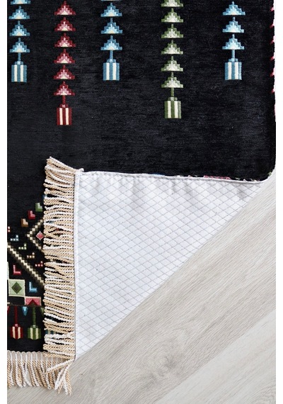 Kilim Desenli Astarlı Lüks Seccade S1020 Siyah Siyah-beyaz