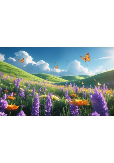 Kelebekler Yabani Çiçekler İçinde Bahar Havası 05 Çerçevesiz 50x30 Cm Pvc Tablo