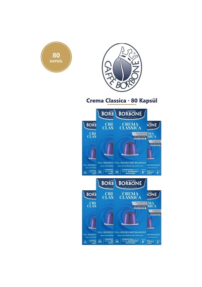 Caffe Borbone Crema Classica 80 Kapsül 8x10 - Nespresso Uyumlu Alüminyum Kapsül Kahve Tett 07.2027