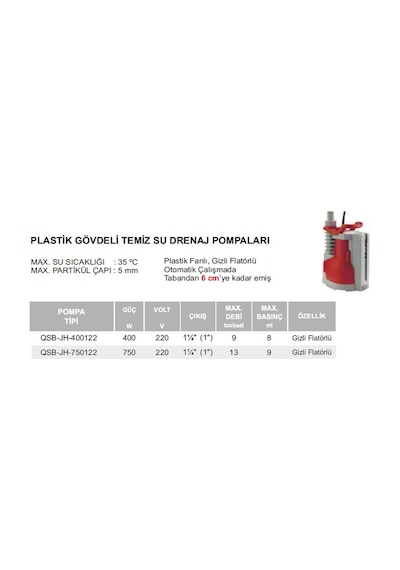Venedik Pro Qsb-jh-400122 -400w 220v Gizli Flatörlü Dalgıç Pompa