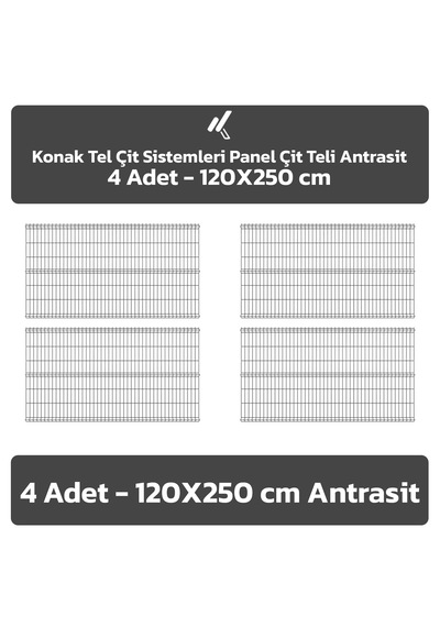 4 Adet Panel Çit Teli 120x250 Cm Antrasit