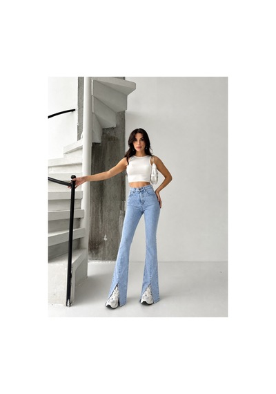 Kene Jeans Buz Kar Ön Bacak Pens Yırtmaçlı Esnek İspanyol Paça Pantolon Buz Kar