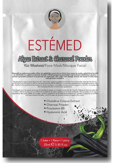 Kömür Özlü Yosunlu Kağıt Yüz Maskesi & Sheet Mask Algae Extract & Charcoal Powder