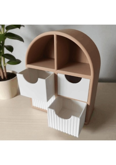 Zeroxo Modern Çekmeceli Takı Organizeri Bölmeli Mini Mücevher Dolabı Ve Masaüstü Düzenleyici 16x13 Cm Bej