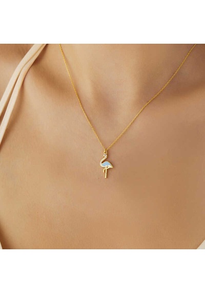 925 Ayar Gümüş Gold Flamingo Kadın Kolye Gold