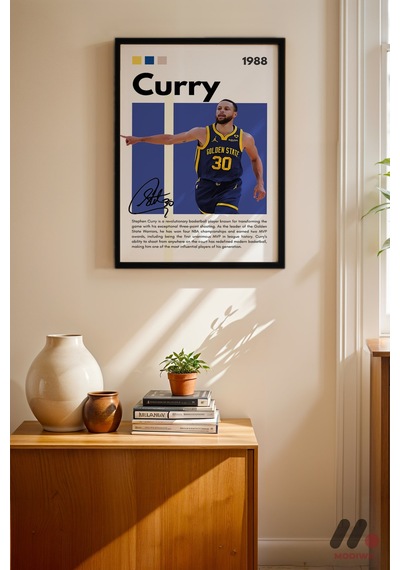 Curry Basketbol Posteri, Siyah Çerçeveli Duvar Tablosu - Spor Severlere Hediye