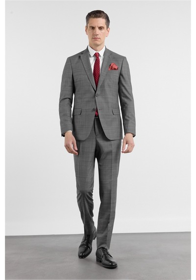 İmza Füme Mono Yaka 6 Drop Slim Fit Tam Astar Esnek Takım Elbise 1001255160