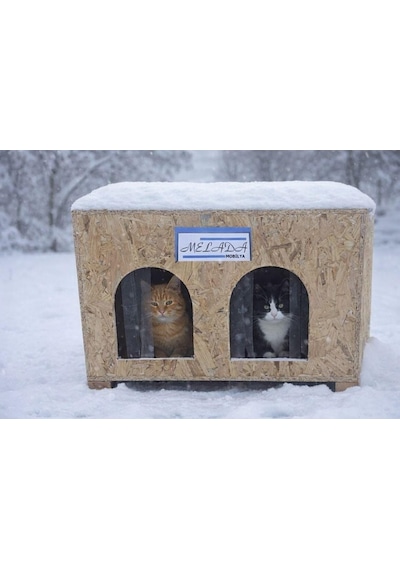 Kedi Evi Dış Ortam Uygun Ahşap Kedi Evi Double Osb 61x41x36 Cm Demonte