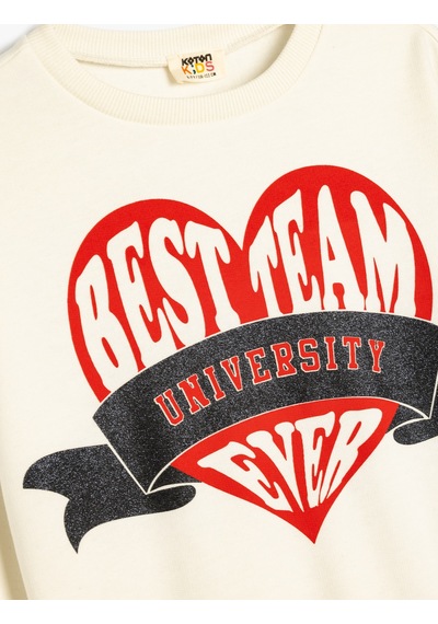 Koton Kapşonlu Sweatshirt Kalp Baskılı Şardonlu Pamuklu Ekru 5wkg10268ak Ekru