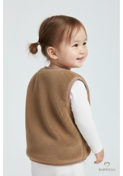 Babyden's Welsoft Kız Bebek Çocuk Çıtçıtlı Yelek Yumuşak Dokulu,ayıcık Armalı,peluş Bebek Yeleği Kahverengi
