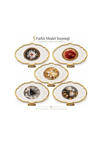 2 Li Büyük Boy Gold Dekoratif Sunum Tepsisi Seti 48x38 / 36x27,5 Cm Kalın Dayanıklı Plastik Çay Kahve Servis İkram Tepsisi 5 Farklı Model Bej