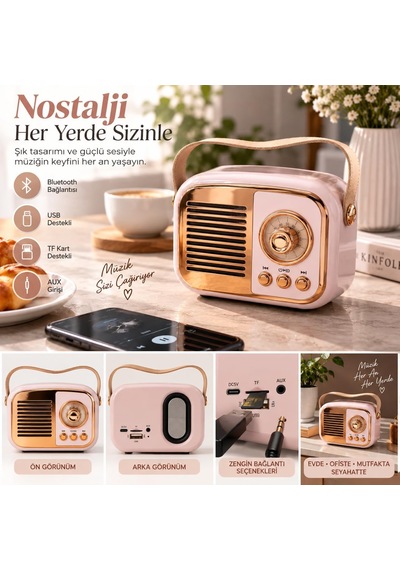 Retro Tasarım Bluetooth Hoparlörlü Radyo Taşınabilir Kablosuz Müzik Çalar, Usb/aux/tf Kart Destekli 85022779