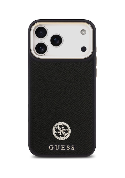 Apple Uyumlu iPhone 17 Pro Max Kılıf Guess Lisanslı M-safeli Grained Yazı Ve Taşlı 4g Logolu Kapak Siyah Siyah