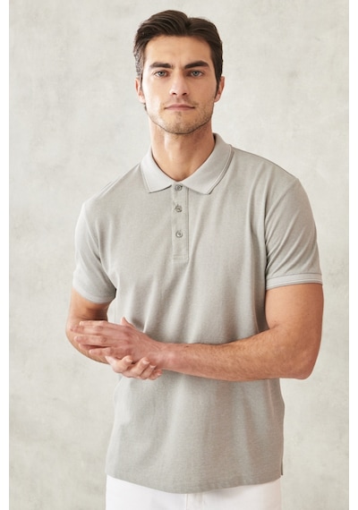 Ac&Co / Altınyıldız Classics 465126598 Düğmeli Polo Yaka Cepsiz Slim Fit Erkek Tişört Taş Rengi Taş