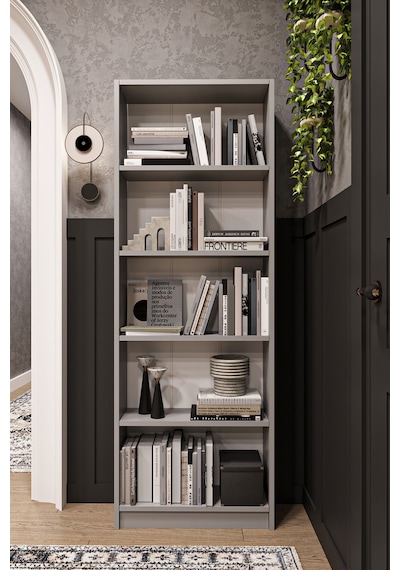 Asra Trend 5 Raflı Kitaplık K002 %100 MDF Modern Ofis Çalışma Odası Dosya Rafı Kül Gri