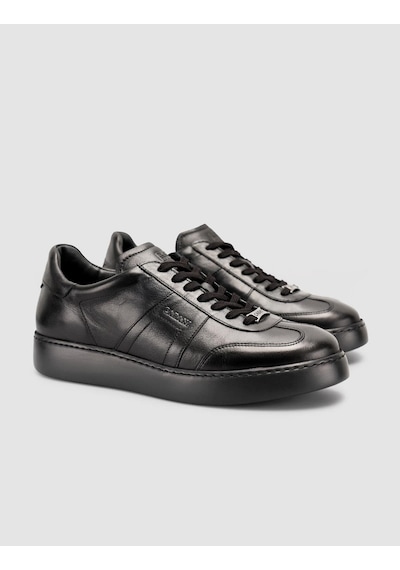 %100 Deri Bağıcıklı Siyah Erkek Sneaker Siyah