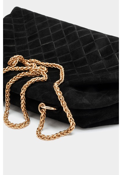 Dericlub Althea Kadın Örgü Desenli Clutch El Çantası Gerçek Süet Deri Siyah
