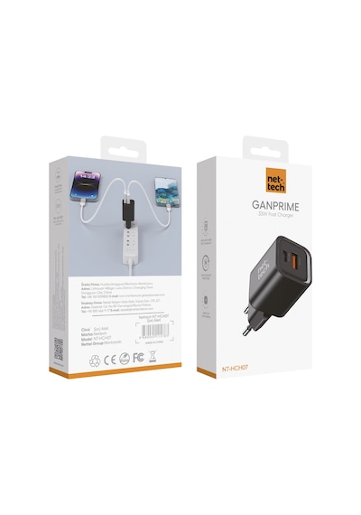 Nettech ENT-HCH07 2 Girişli 33W Gan PD+QC Şarj Adaptörü