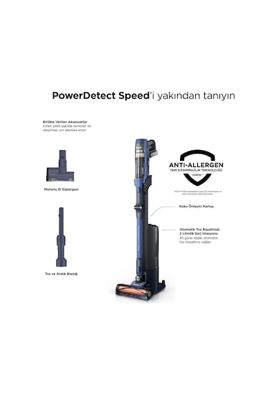 Shark IA3241EUT PowerDetect Speed Clean & Empty Auto Empty Sistemli Pet Başlıklı Şarjlı Dikey Süpürge