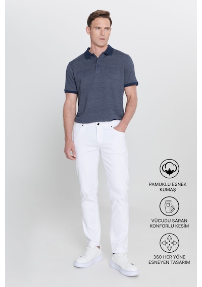AC&Co / Altınyıldız Classics Erkek Beyaz 360 Derece Her Yöne Esneyen Slim Fit Dar Kesim Diyagonal Desenli Pantolon Çok Renkli