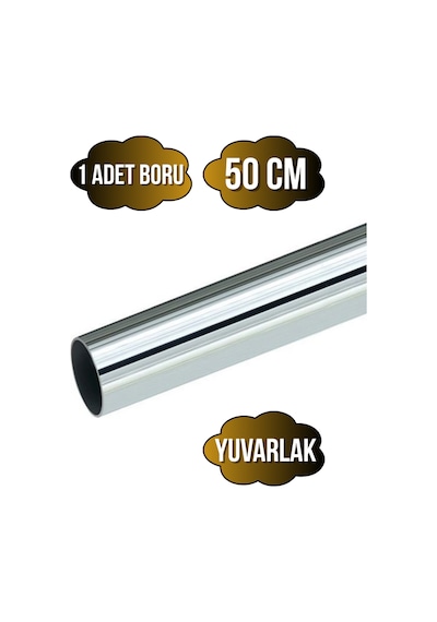 Yuvarlak Metal Askı Borusu Mobilya Askı Borusu Yuvarlak Krom 50cm 1 Adet Çap:25mm Gri
