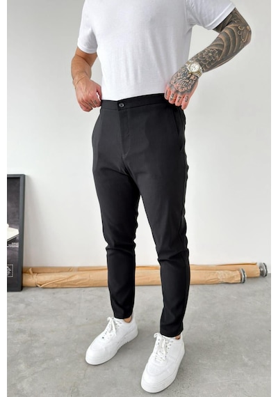 Siyah Tensel Kumaş Regular Fit Pantolon