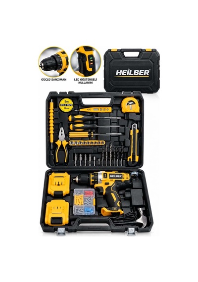 Heilber Ba0115370 Çift Akülü Şarjlı Darbeli Matkap Vidalama Led Şarj Göstergeli, Tork Ayarlı, Anahtarsız M