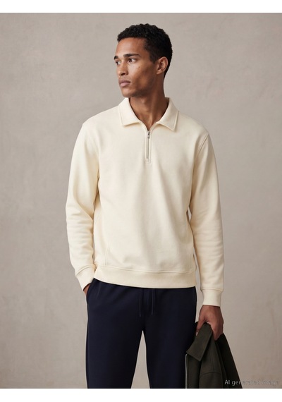 Lcw Vision Ekru Fermuarlı Polo Yaka Erkek Sweatshirt