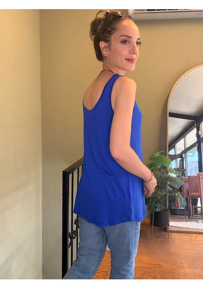 Ali Butik Saks Mavi Kalın Askılı Viskon Atlet