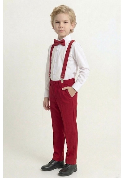 Mnk Baby & Kids Renkli Gömlekli Erkek Çocuk Takım M00788 Beyaz - Kırmızı