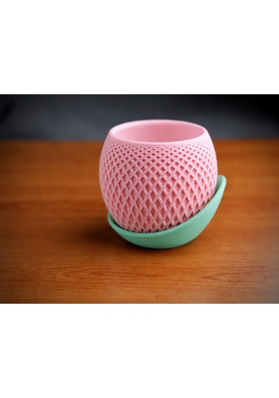 3d Baskı Küre Saksı - Kafes Dokulu İki Parçalı Dekoratif Saksı - Pembe-mint